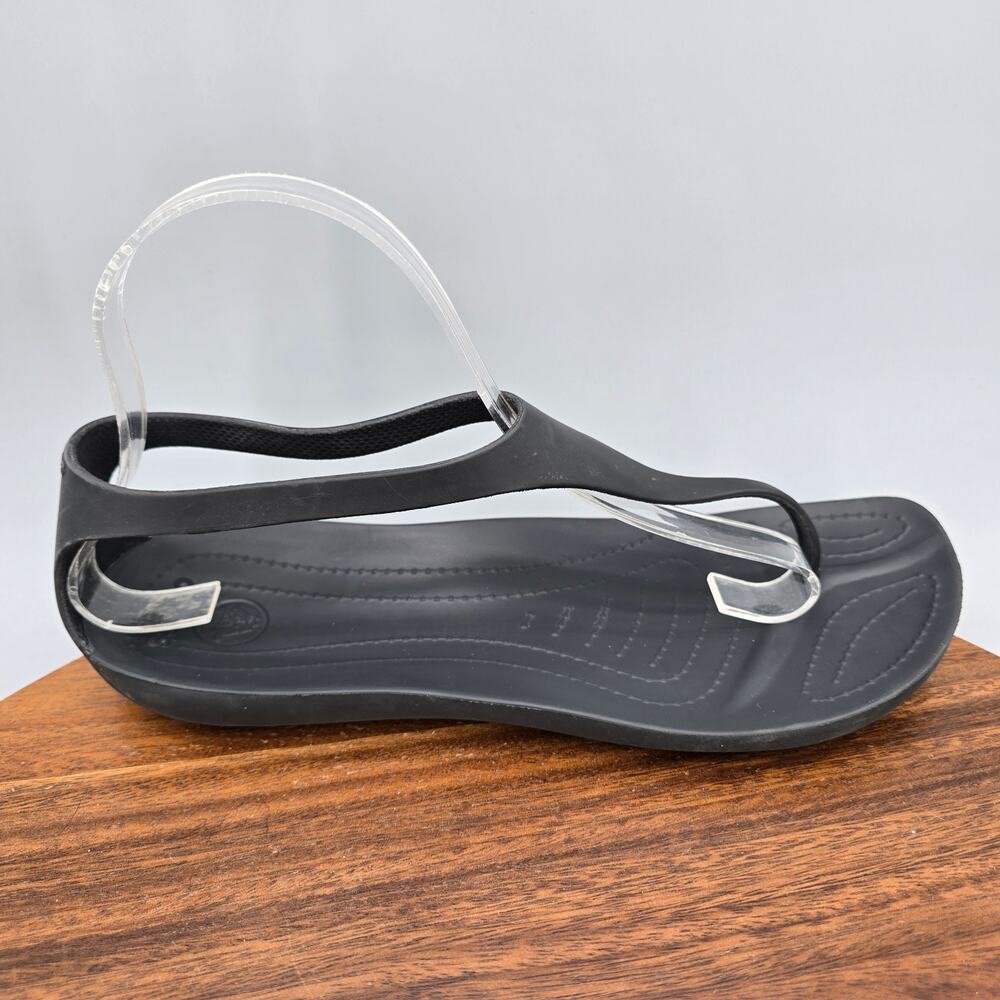 Crocs Sexi Flip Sandals Womens 9 Black T Strap Comfort Thong Ankle Strap Flat